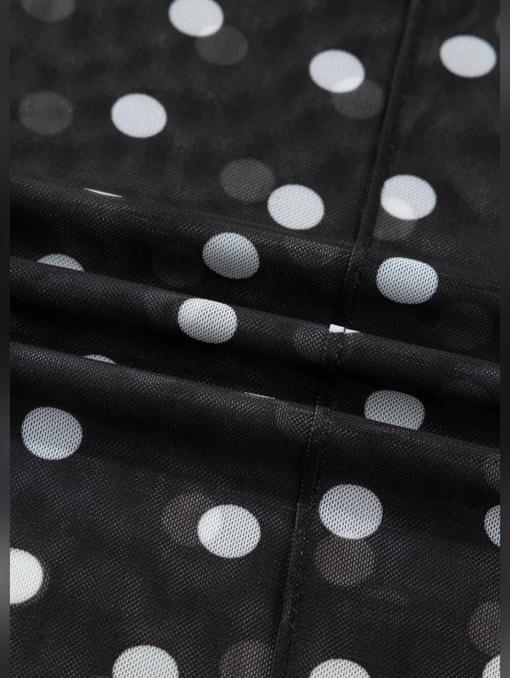 Women's Black Polka Dot Mesh Mock Neck Lightweight Top- Full & Plus Sizes - Picture 7 of 9